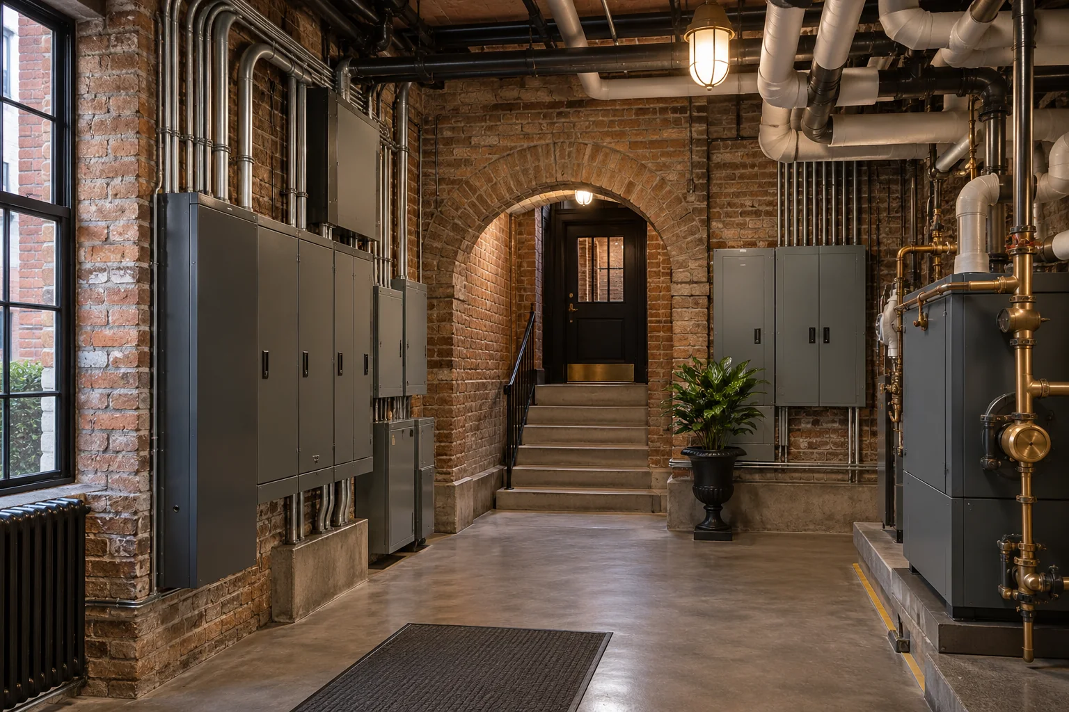 Illustrative older New York residential building with maintained electrical infrastructure.
